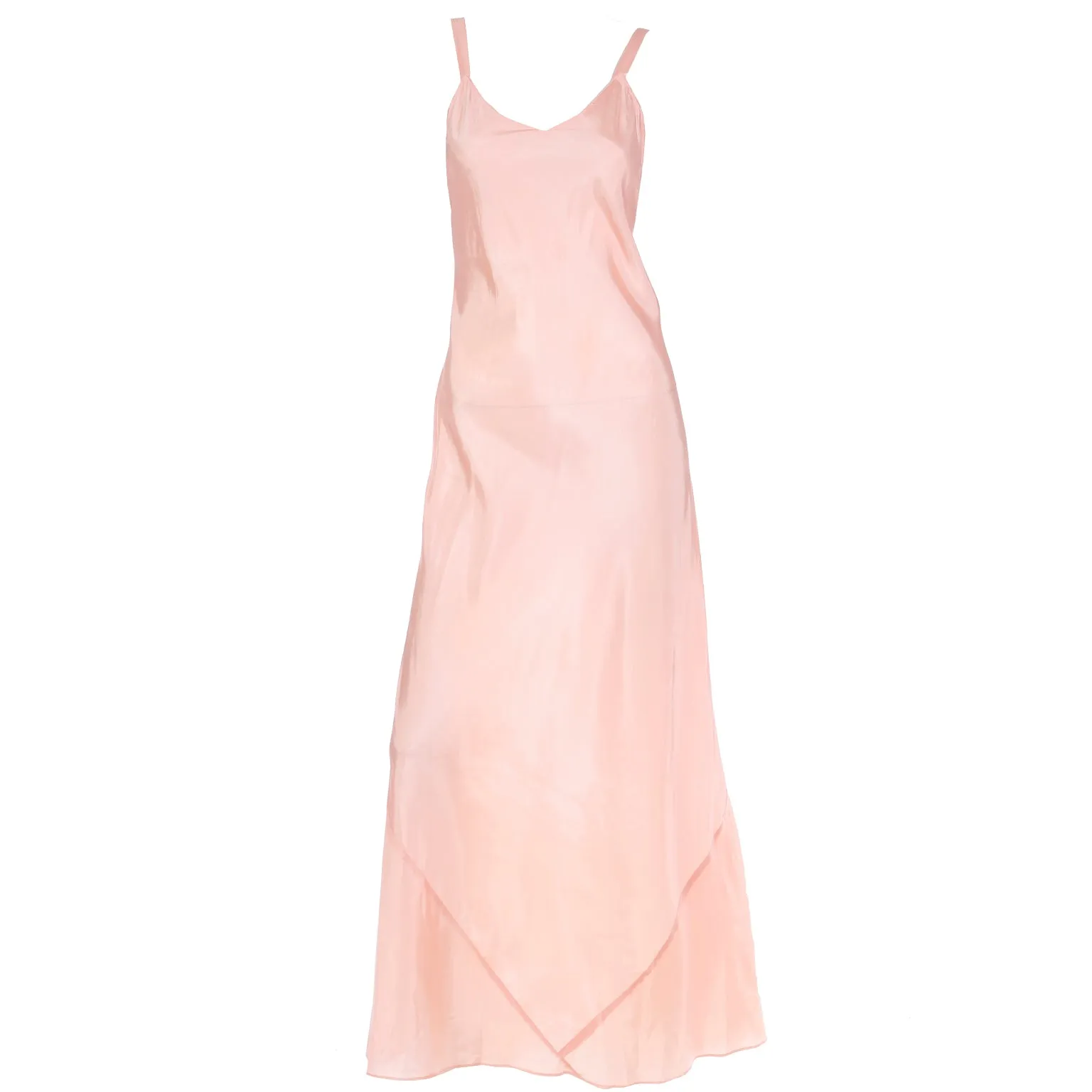 1940s Peachy Pink Long Low Back Nightgown or Slip Dress