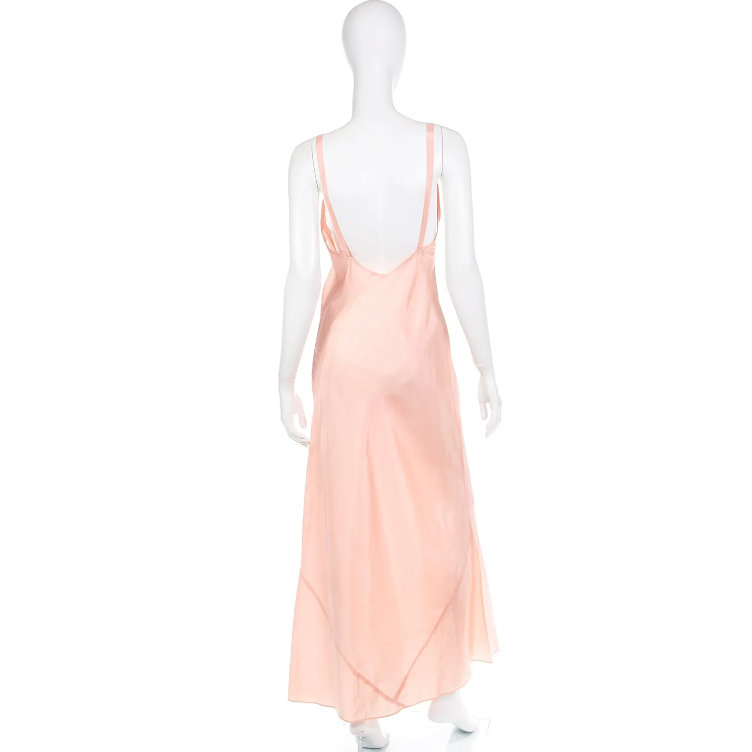 1940s Peachy Pink Long Low Back Nightgown or Slip Dress