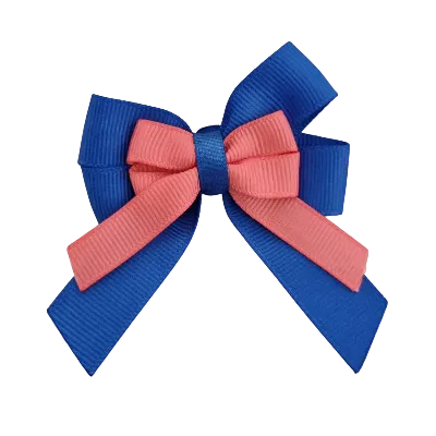 Amore Hair Bow - Plain Colour - Royal Blue and Centre Ribbon (31 colours Top)