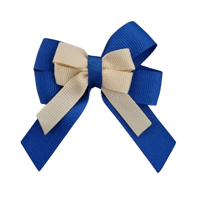 Amore Hair Bow - Plain Colour - Royal Blue and Centre Ribbon (31 colours Top)