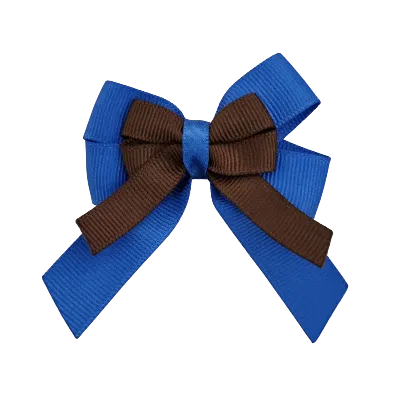 Amore Hair Bow - Plain Colour - Royal Blue and Centre Ribbon (31 colours Top)