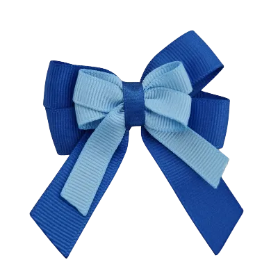 Amore Hair Bow - Plain Colour - Royal Blue and Centre Ribbon (31 colours Top)