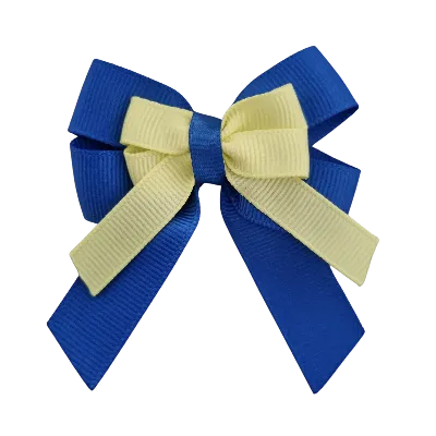 Amore Hair Bow - Plain Colour - Royal Blue and Centre Ribbon (31 colours Top)