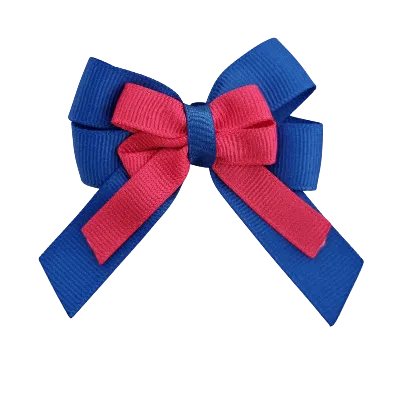 Amore Hair Bow - Plain Colour - Royal Blue and Centre Ribbon (31 colours Top)