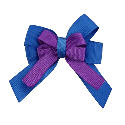 Amore Hair Bow - Plain Colour - Royal Blue and Centre Ribbon (31 colours Top)