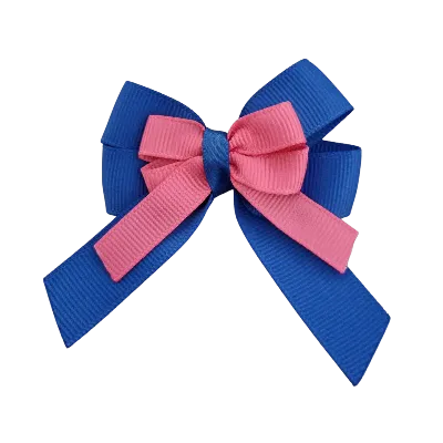 Amore Hair Bow - Plain Colour - Royal Blue and Centre Ribbon (31 colours Top)