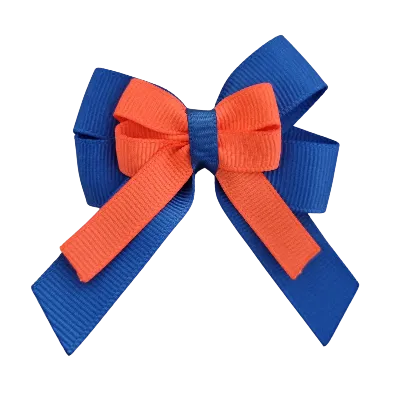 Amore Hair Bow - Plain Colour - Royal Blue and Centre Ribbon (31 colours Top)