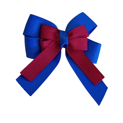 Amore Hair Bow - Plain Colour - Royal Blue and Centre Ribbon (31 colours Top)