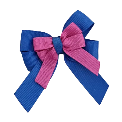 Amore Hair Bow - Plain Colour - Royal Blue and Centre Ribbon (31 colours Top)