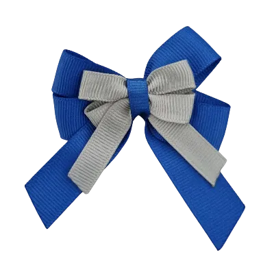 Amore Hair Bow - Plain Colour - Royal Blue and Centre Ribbon (31 colours Top)