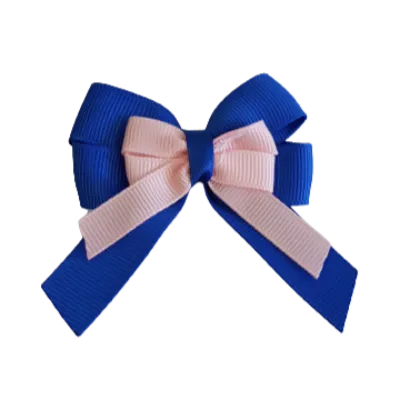 Amore Hair Bow - Plain Colour - Royal Blue and Centre Ribbon (31 colours Top)