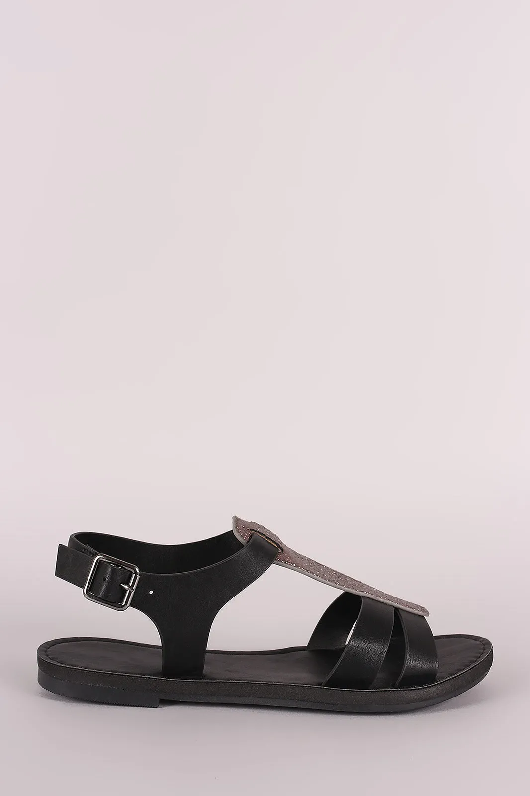 Bamboo Two Tone T-Strap Flat Sandal