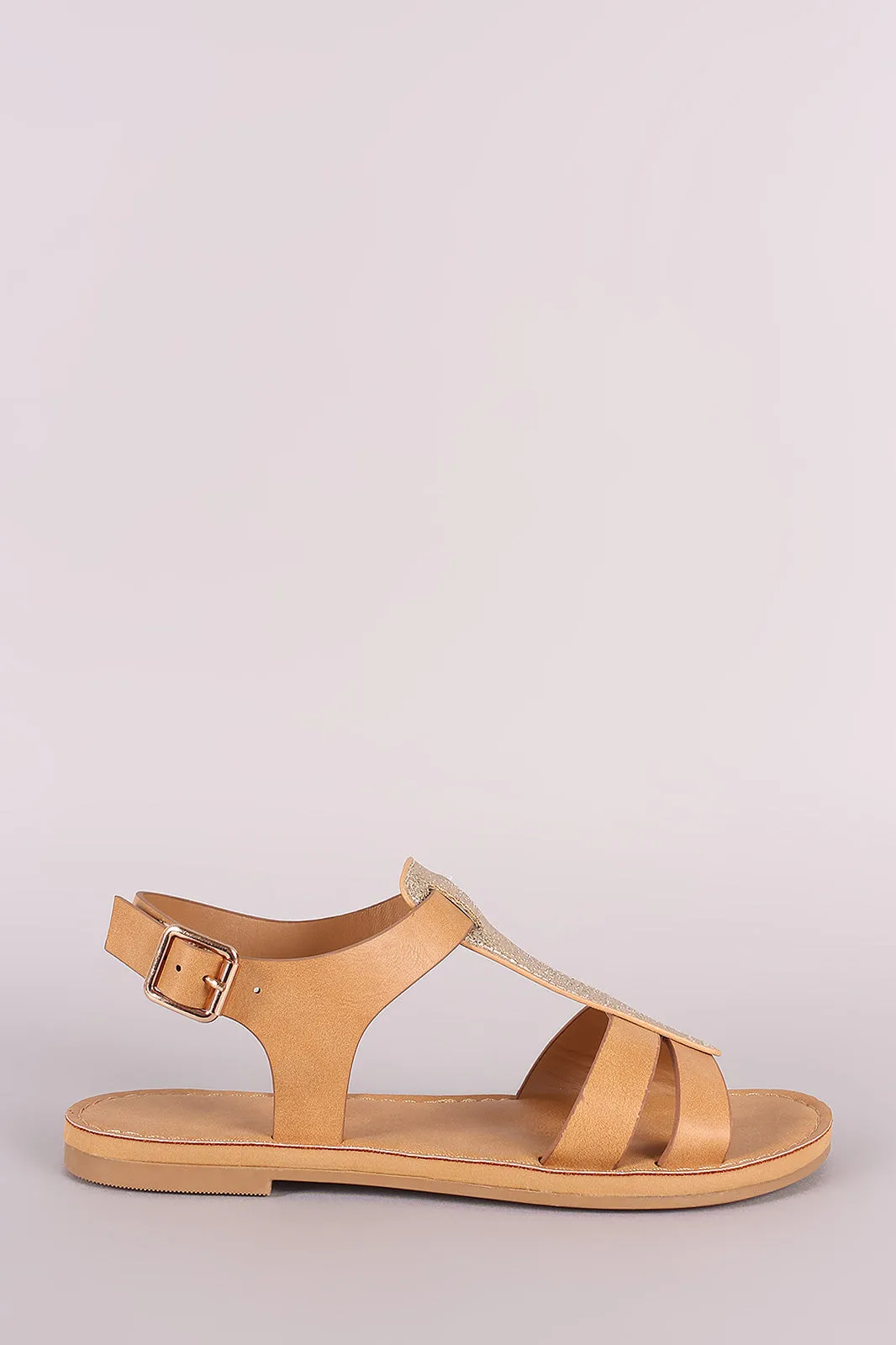 Bamboo Two Tone T-Strap Flat Sandal