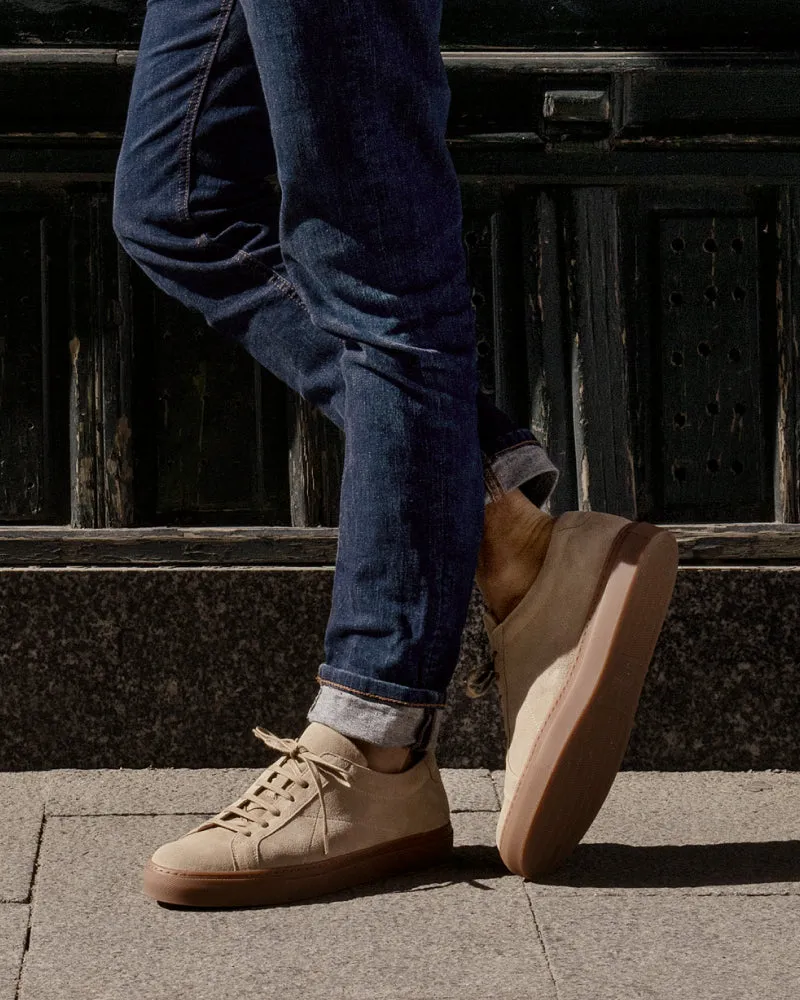 Beige Suede Sneaker with Brown Outsole