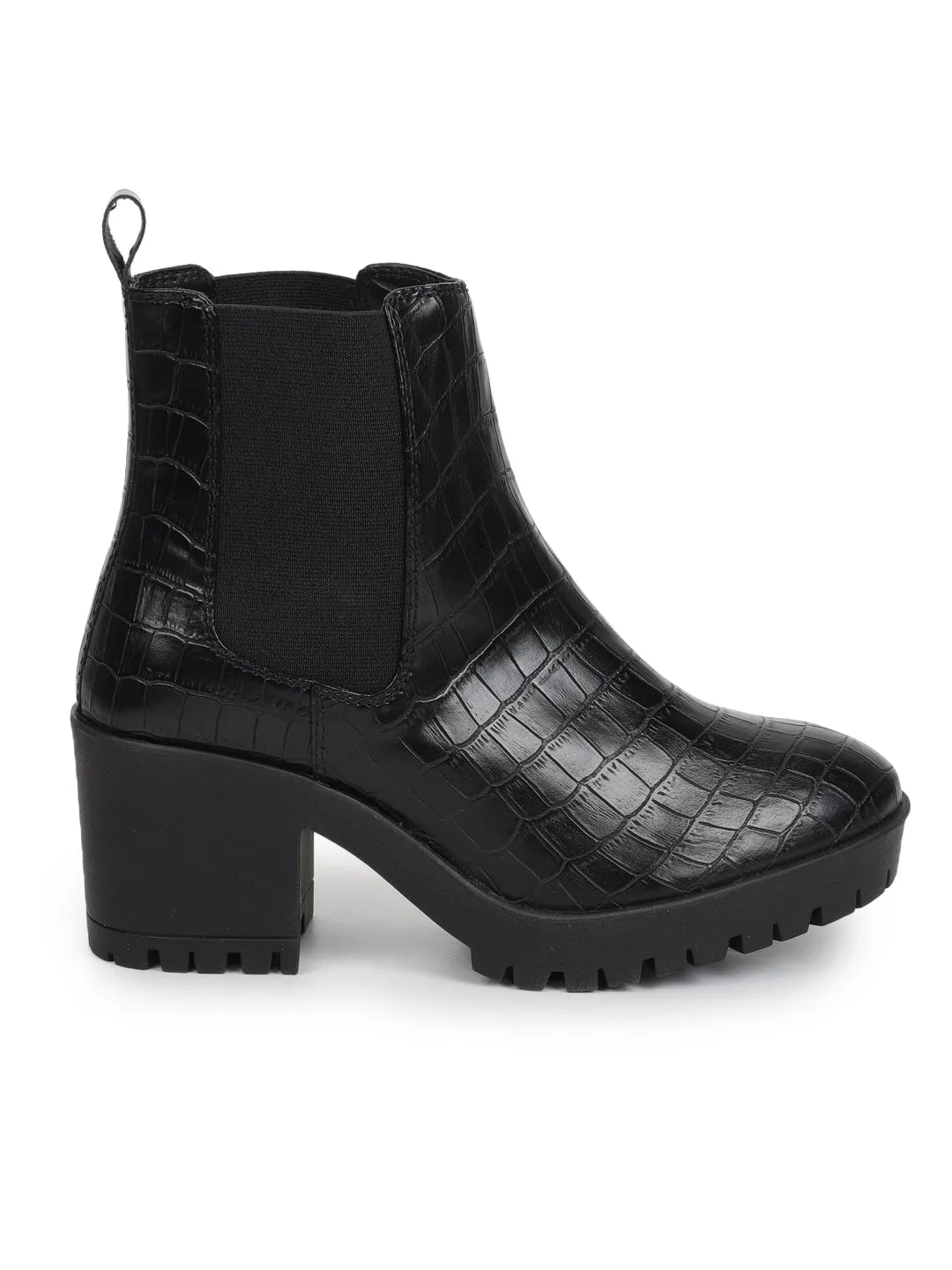 Black Croc PU Block Ankle Boots (TC-ST-1291-BLKCROC)