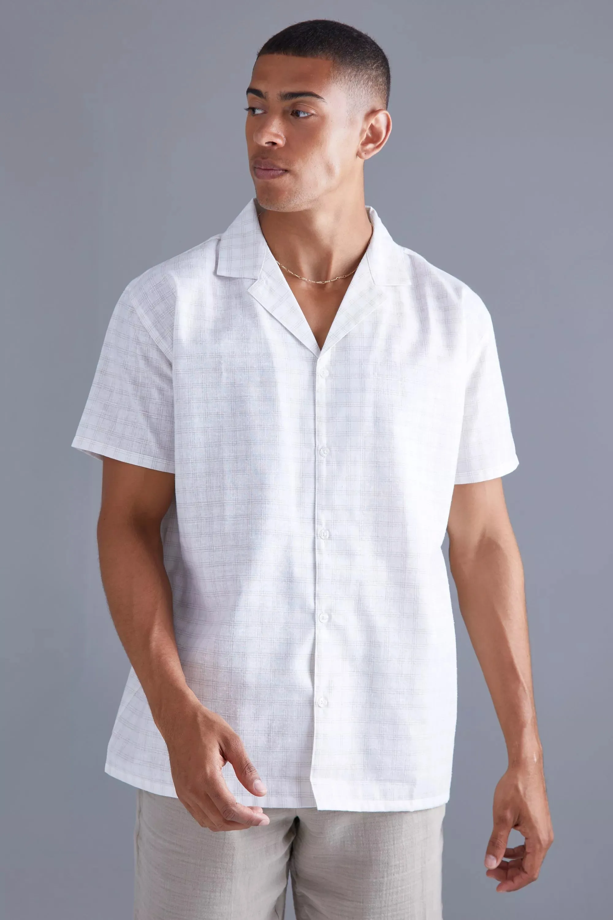 Boohoo White Short Sleeve Oversized Grid Check Mens Shirt