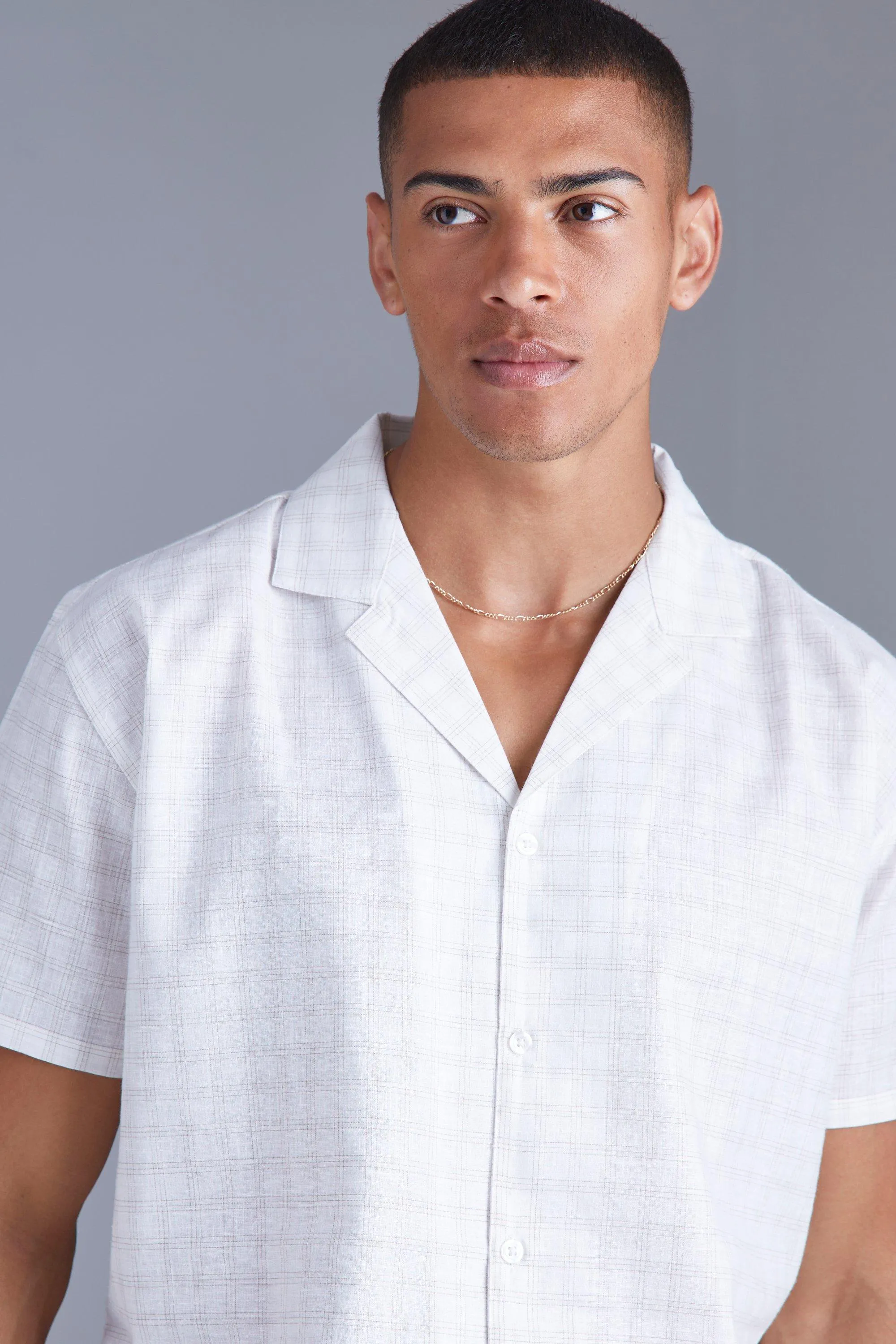 Boohoo White Short Sleeve Oversized Grid Check Mens Shirt