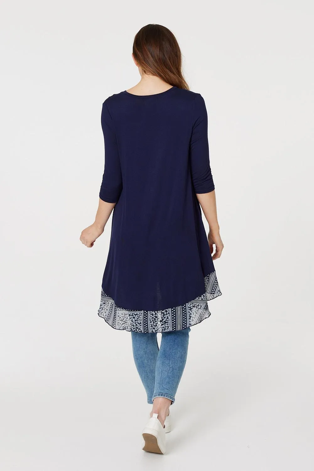 Border Print Drop Hem Tunic Top