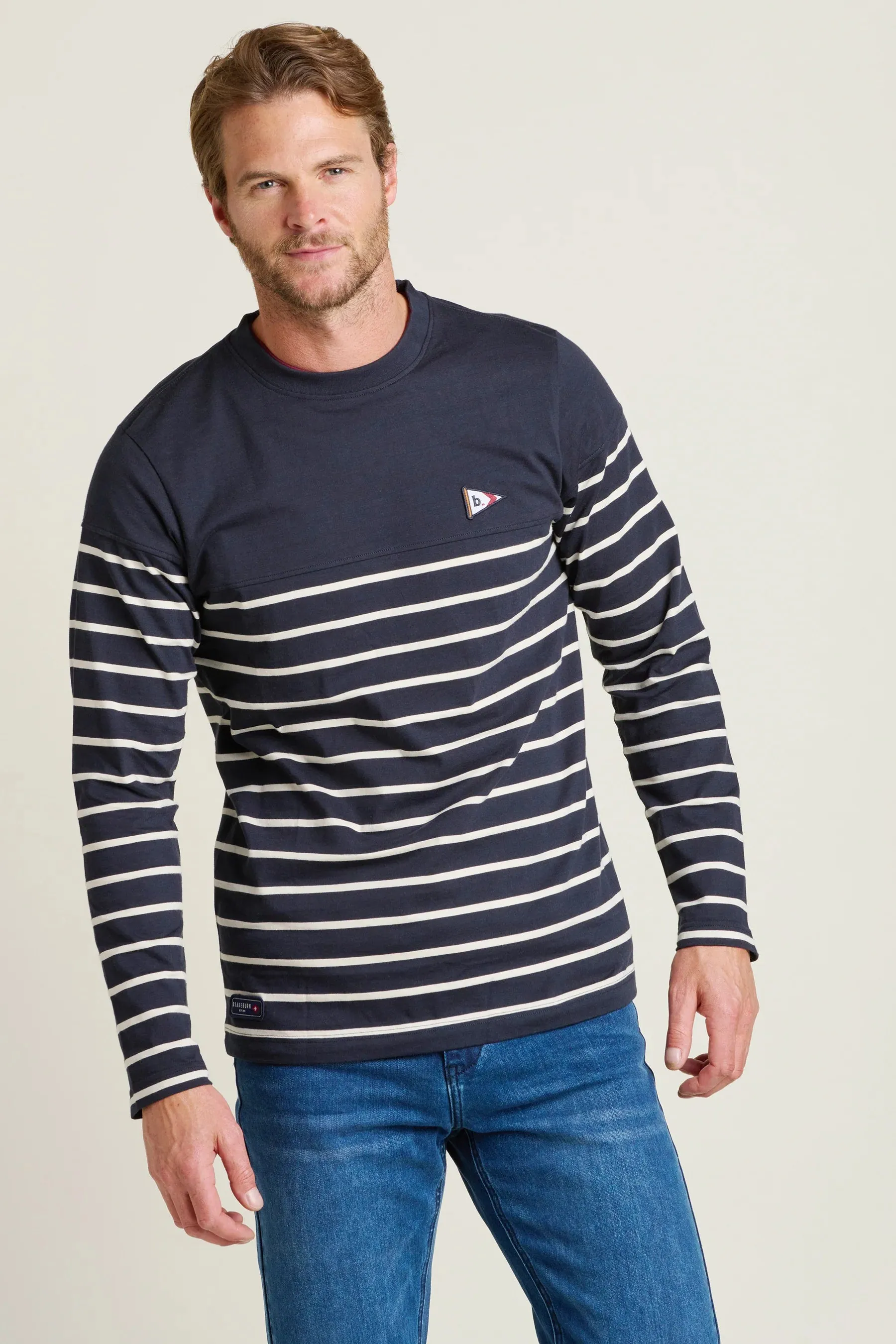 Brakeburn XL Navy Long Sleeve Stripe T-Shirt