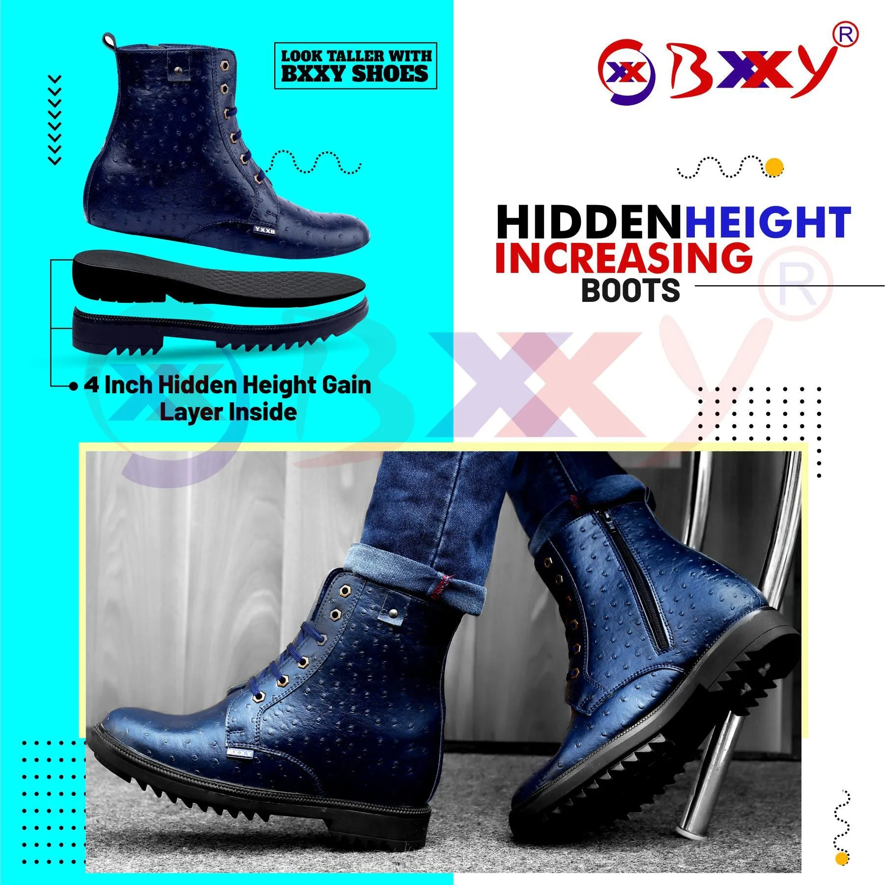 Bxxy New Stylish 4 Inch Hidden Height Increasing Boots