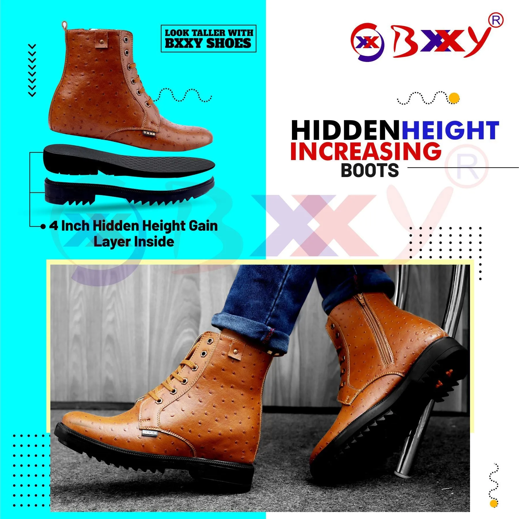 Bxxy New Stylish 4 Inch Hidden Height Increasing Boots