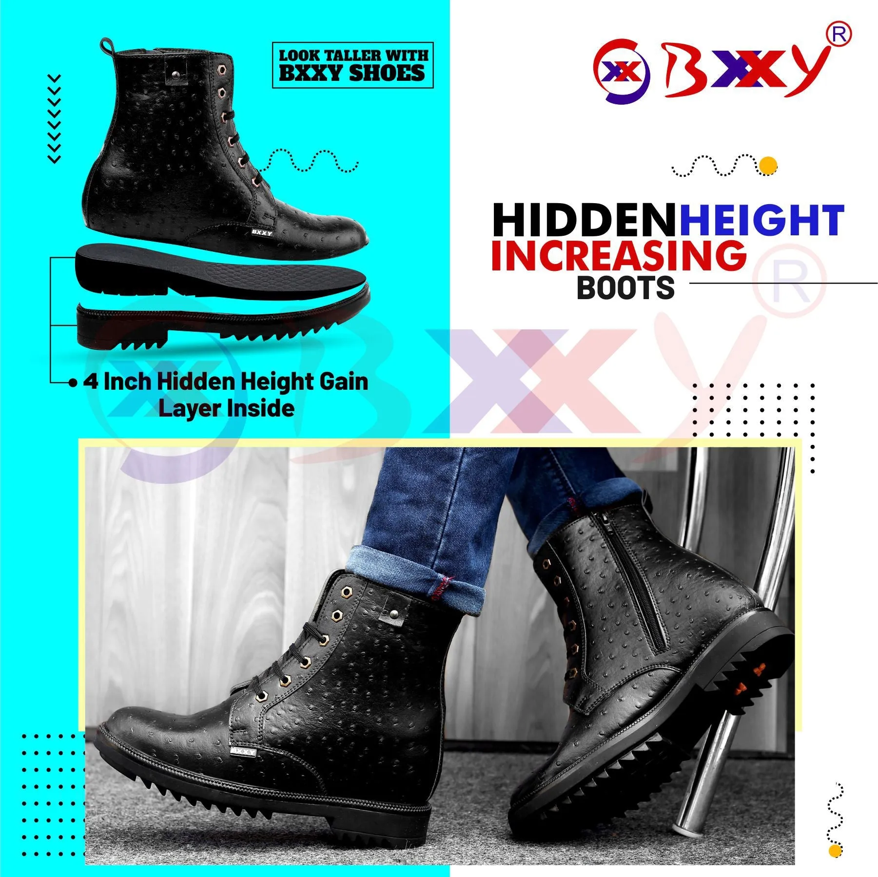 Bxxy New Stylish 4 Inch Hidden Height Increasing Boots