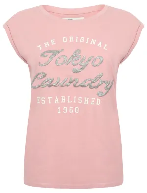 Cariana Cotton T-Shirt with Turn-Up Sleeves In Pink - Tokyo Laundry