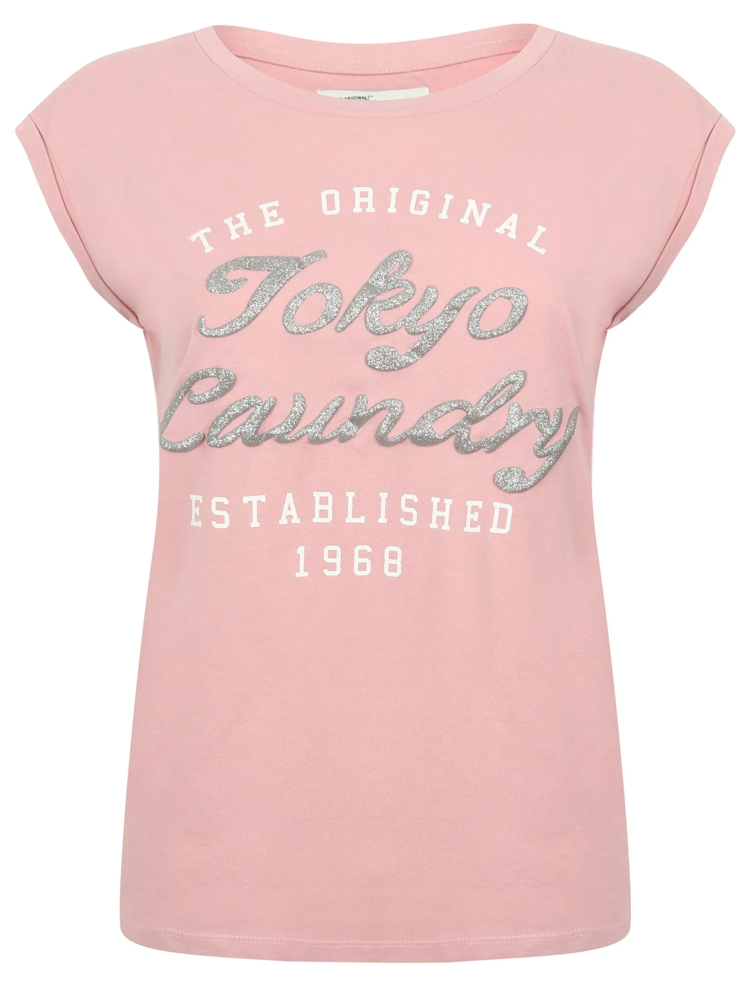 Cariana Cotton T-Shirt with Turn-Up Sleeves In Pink - Tokyo Laundry