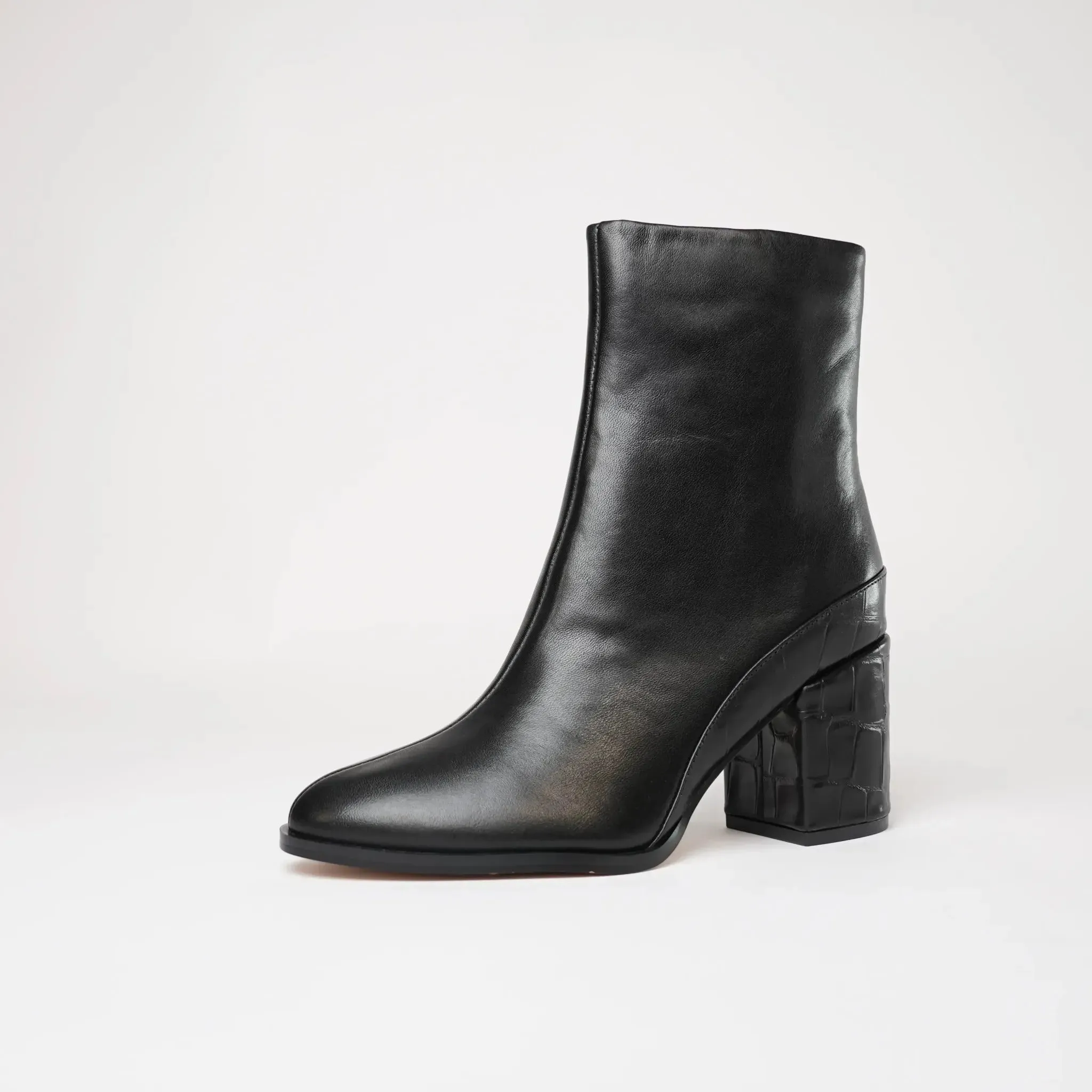 Cash Black/ Croc Leather Ankle Boots