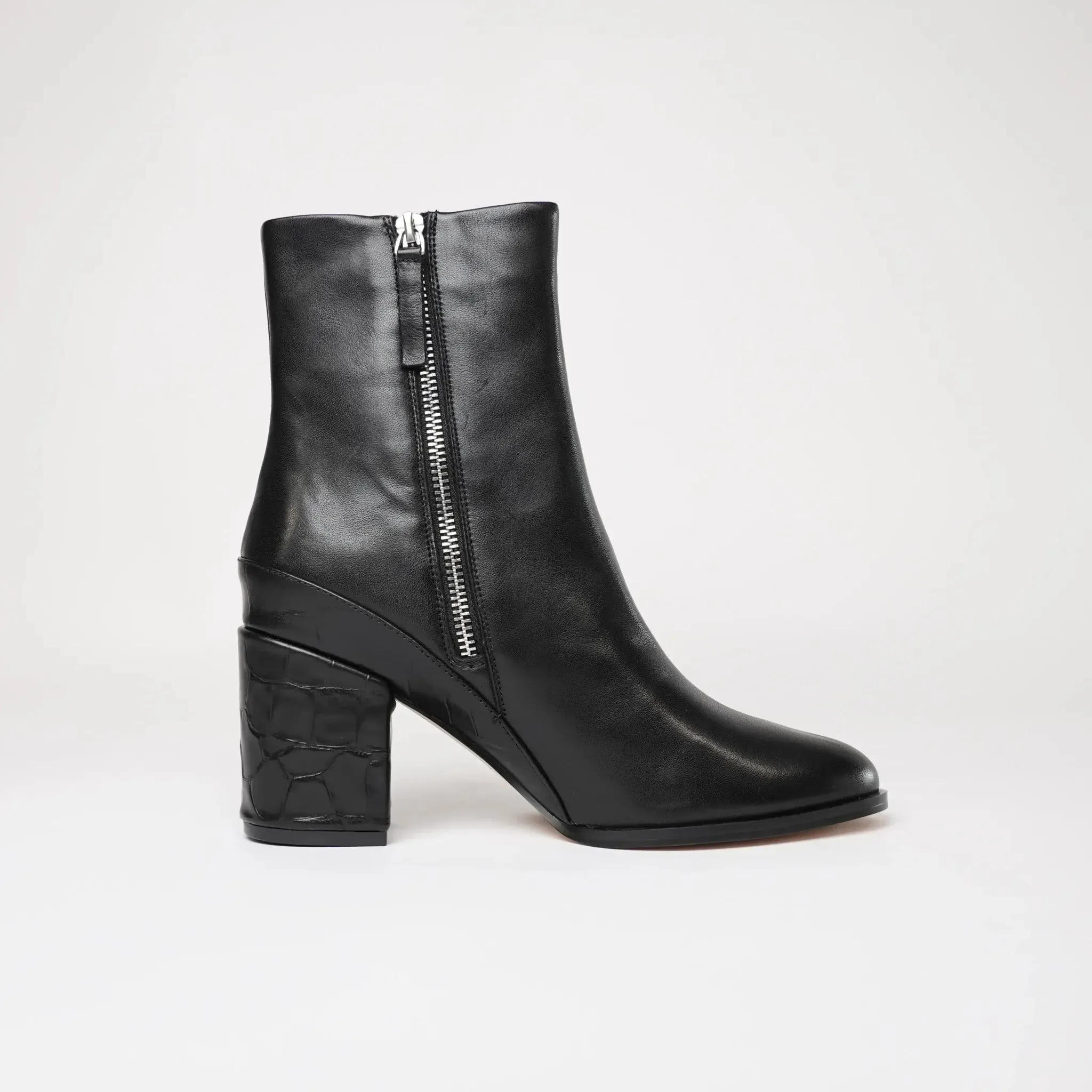 Cash Black/ Croc Leather Ankle Boots