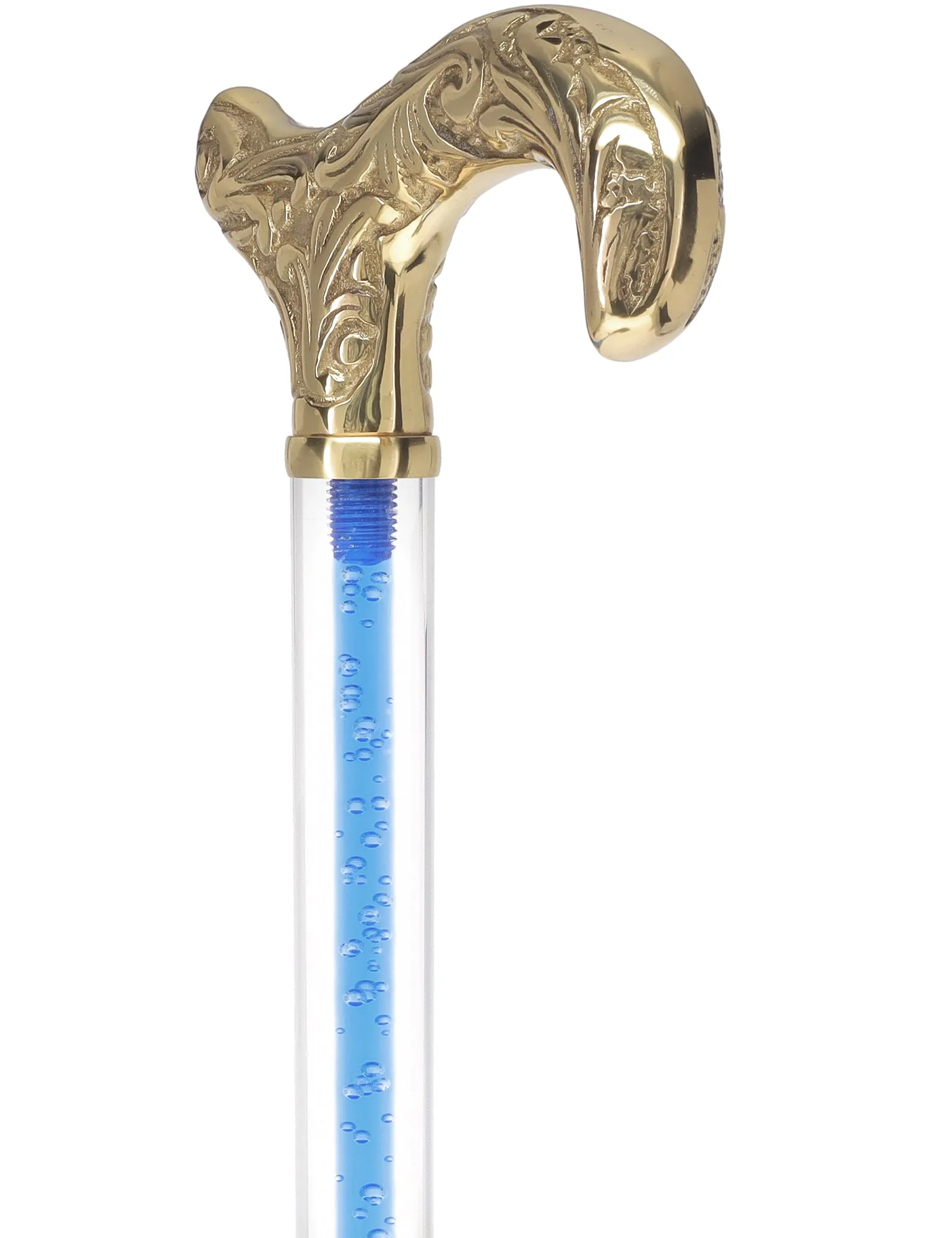 Color Crystal Elegance Brass Derby Cane with Invisible Acrylic Shaft Options