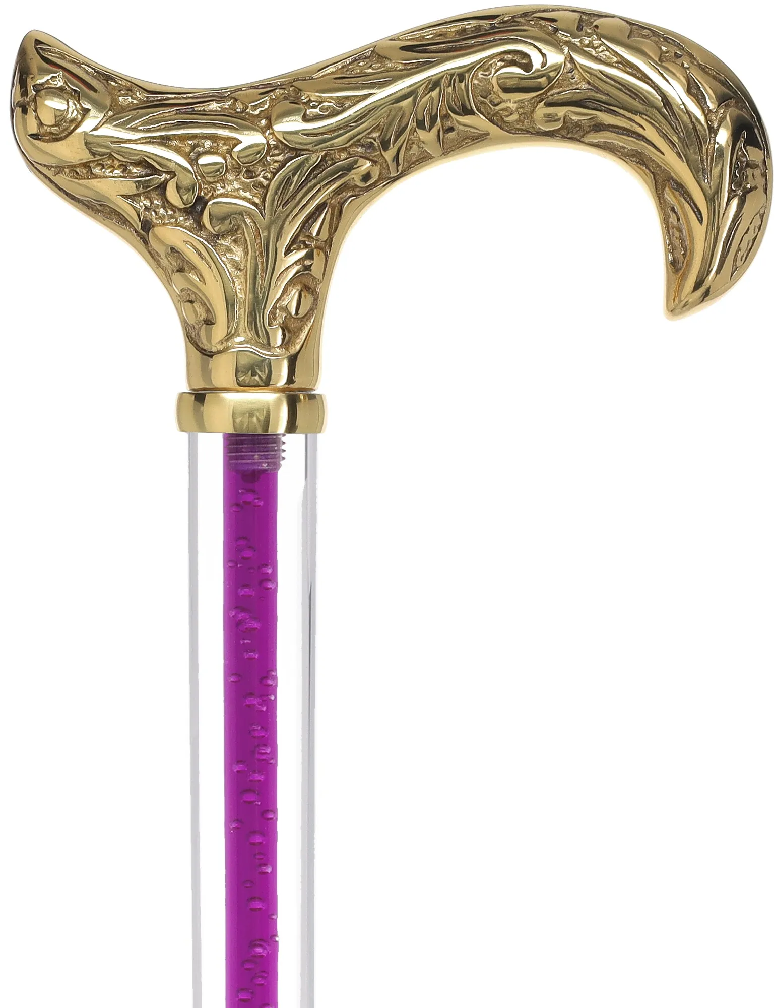 Color Crystal Elegance Brass Derby Cane with Invisible Acrylic Shaft Options