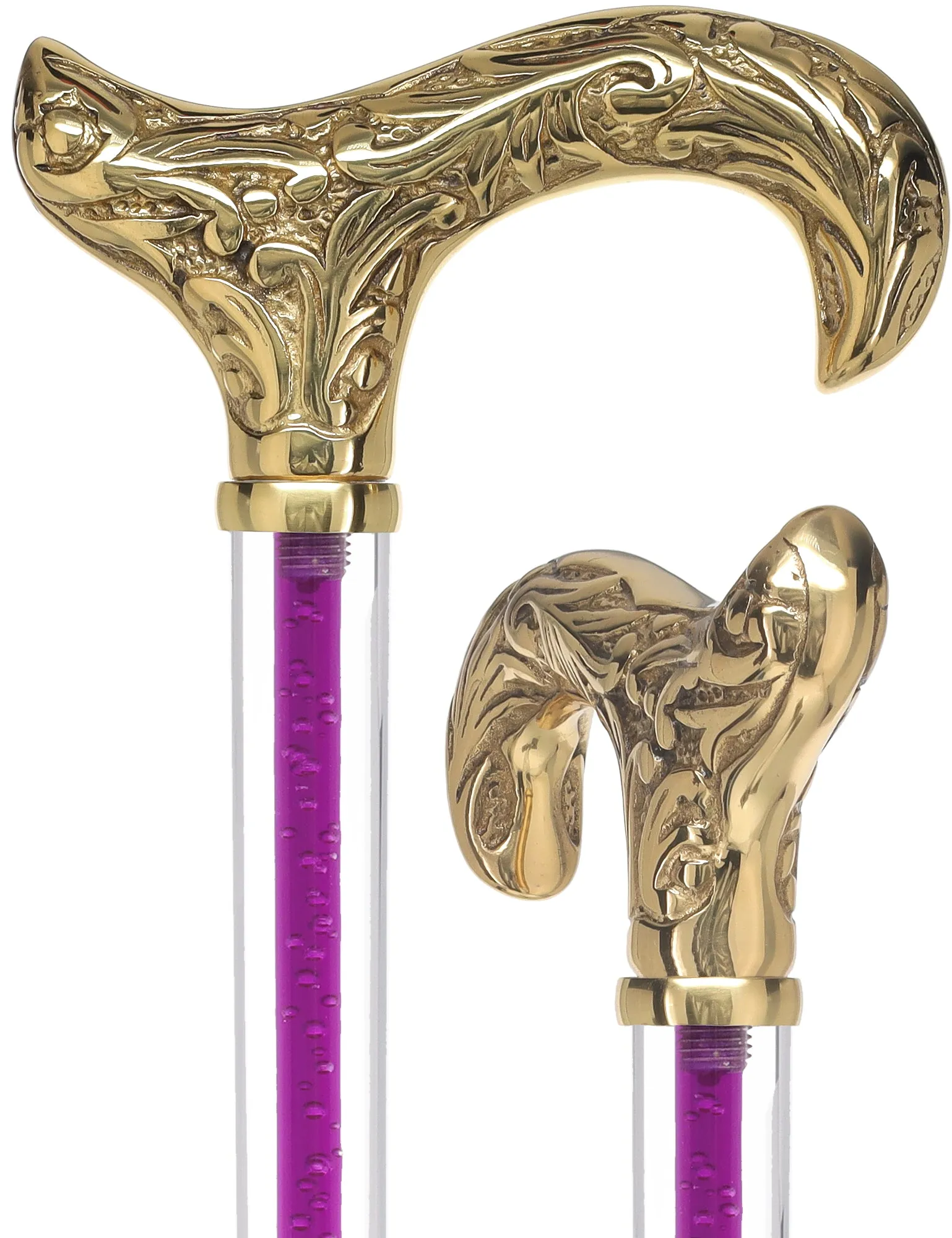 Color Crystal Elegance Brass Derby Cane with Invisible Acrylic Shaft Options