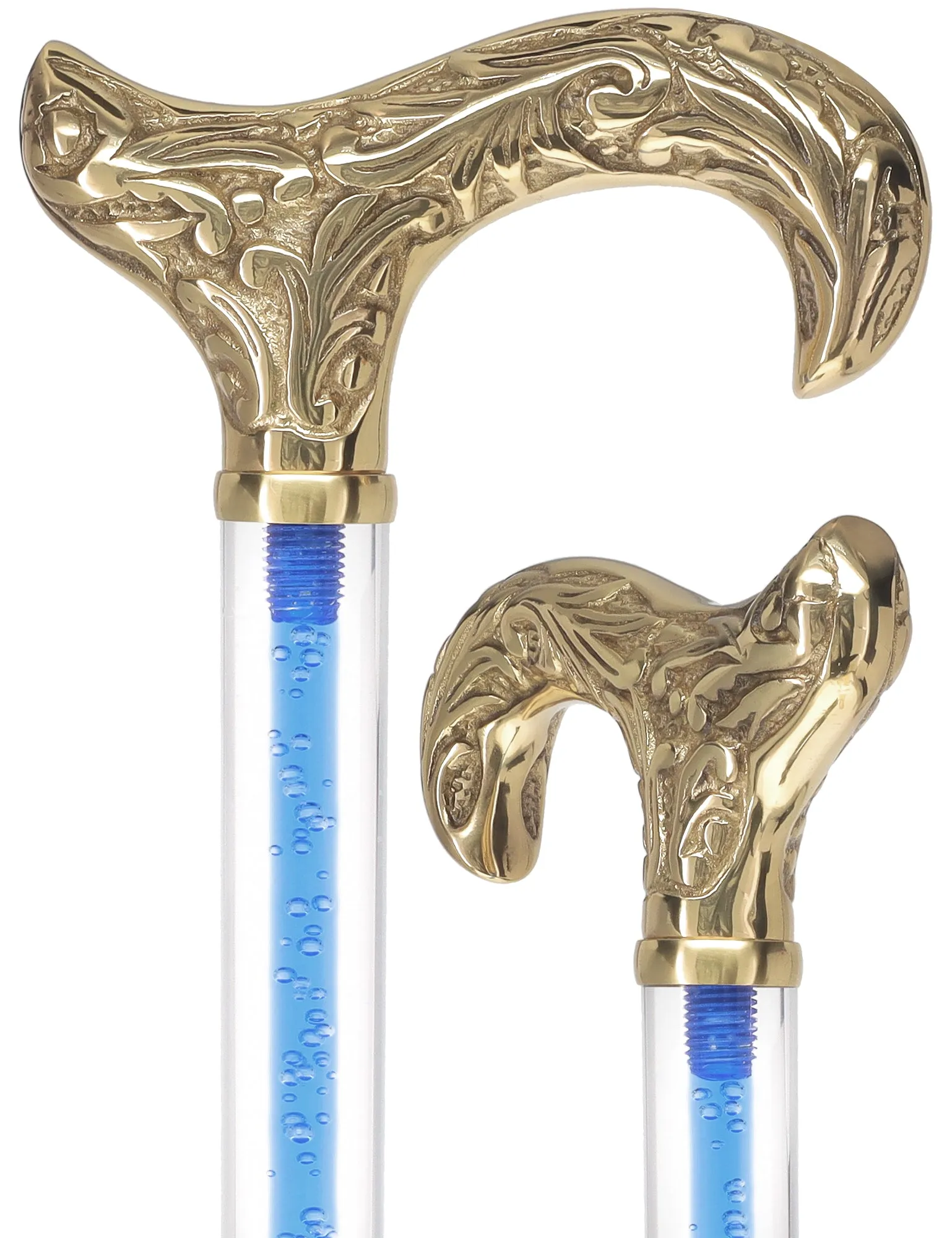 Color Crystal Elegance Brass Derby Cane with Invisible Acrylic Shaft Options