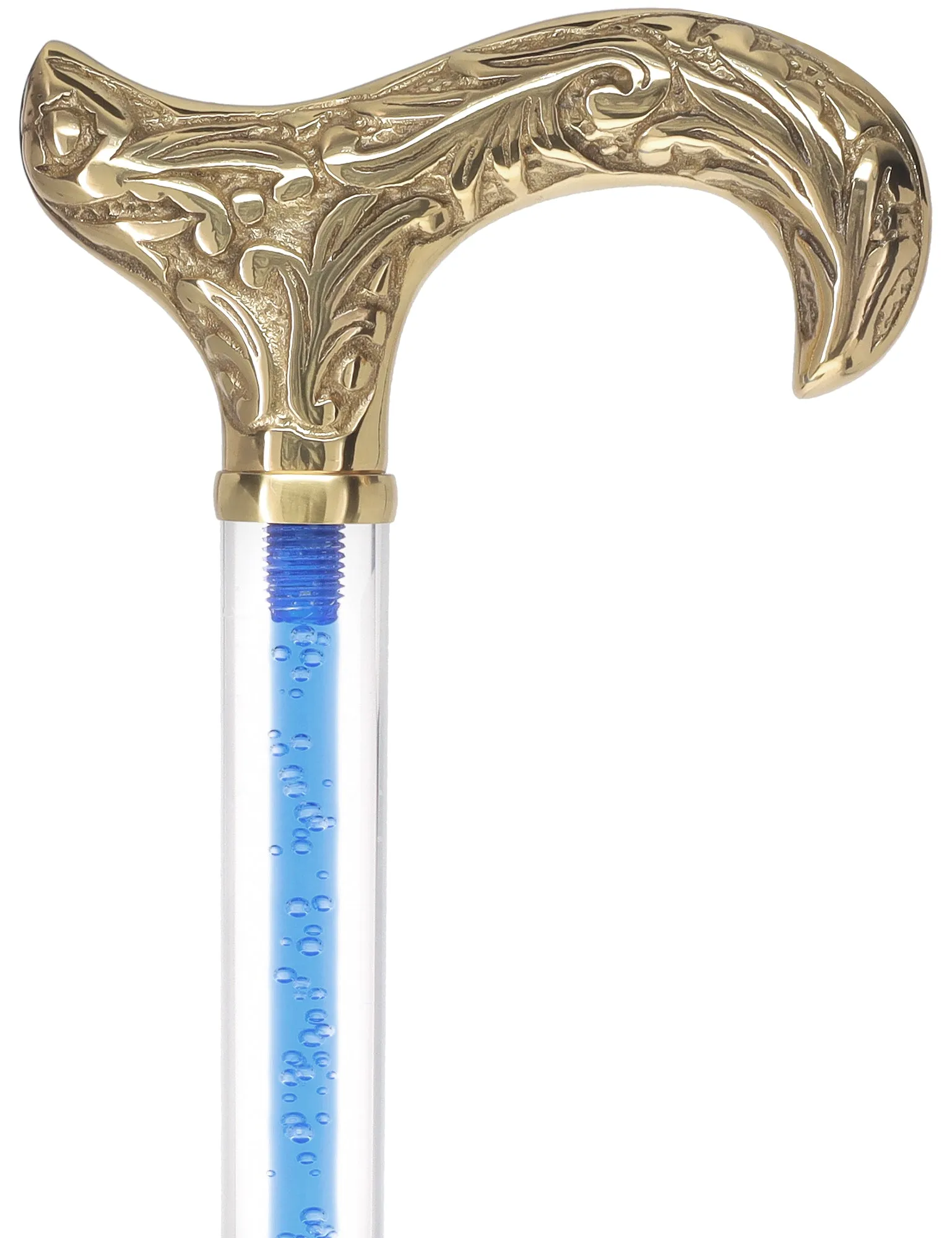 Color Crystal Elegance Brass Derby Cane with Invisible Acrylic Shaft Options