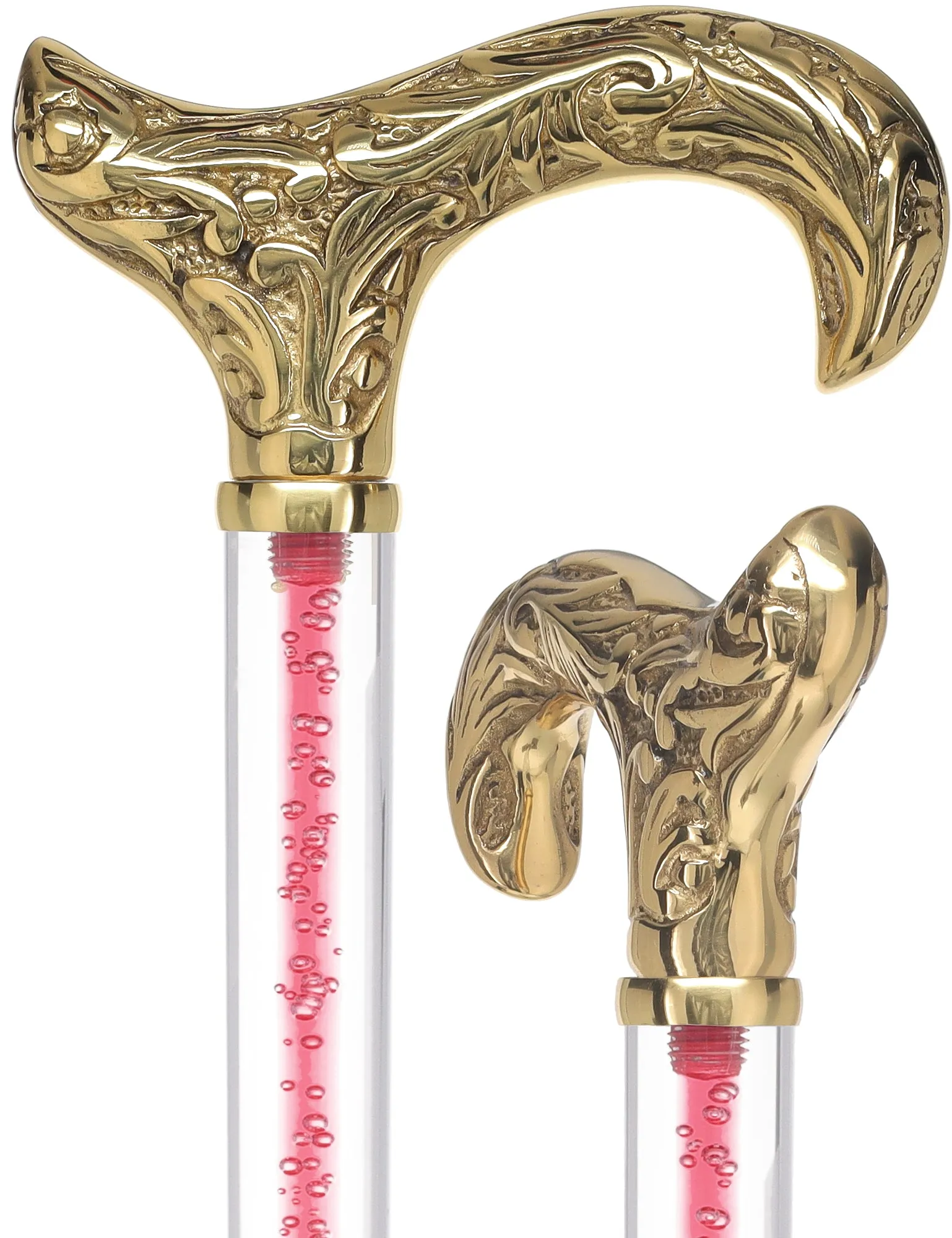 Color Crystal Elegance Brass Derby Cane with Invisible Acrylic Shaft Options