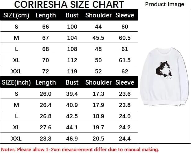 CORIRESHA Cute Cat Crew Neck Long Sleeves Soft Cozy Cotton Pullover Sweatshirt