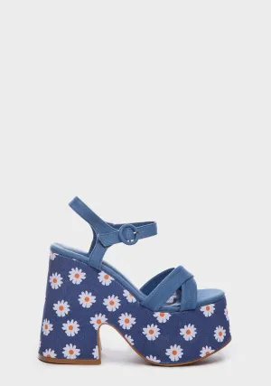 Denim Daisy Platform Mules