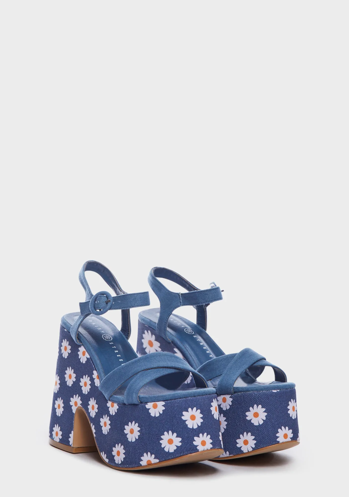 Denim Daisy Platform Mules