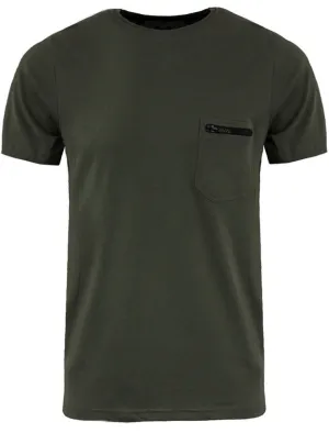 FaustianC Short Sleeve T-Shirt with Zip Chest Pocket in Khaki