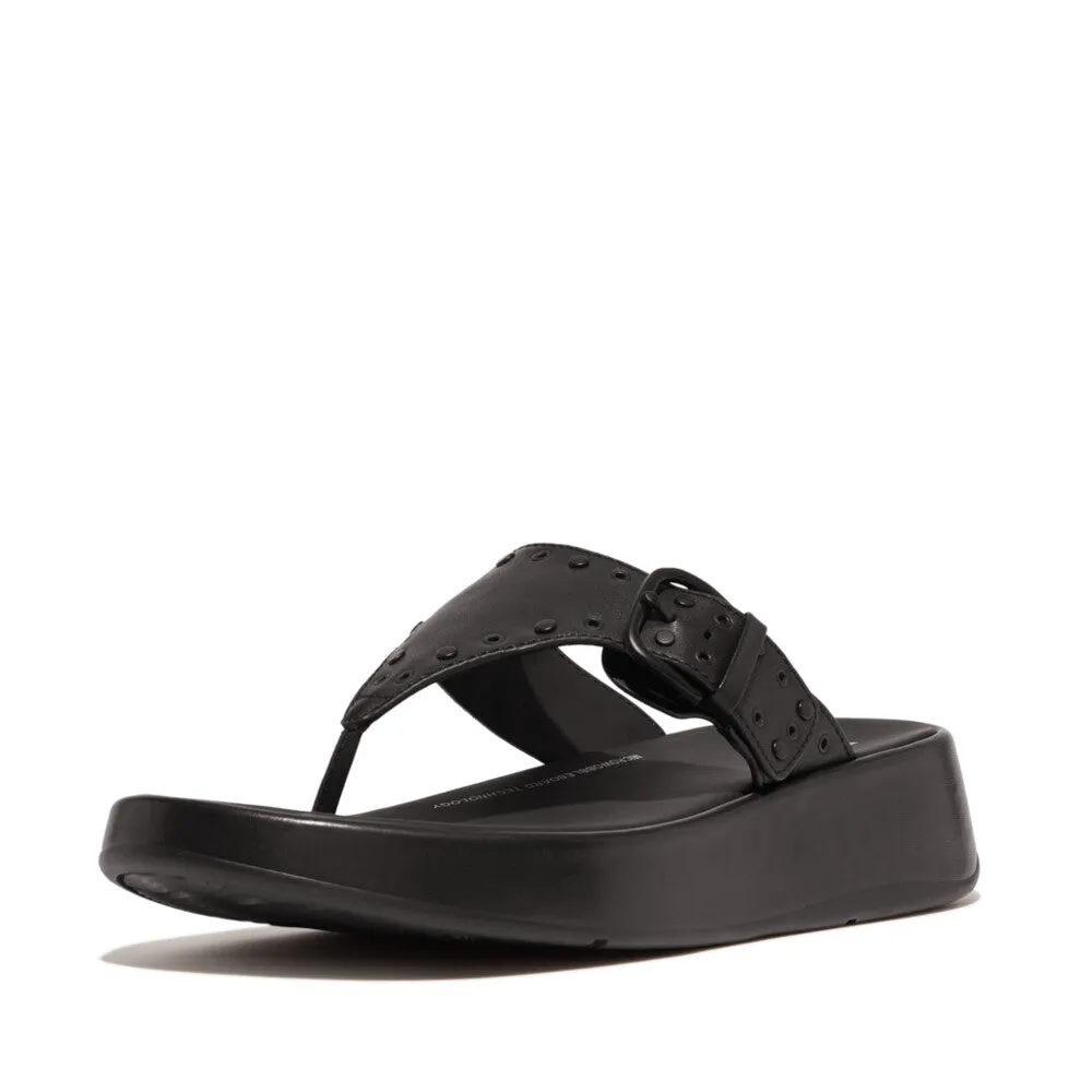 Fitflop F-Mode Buckle Stud Leather Flatform Toe Post Black