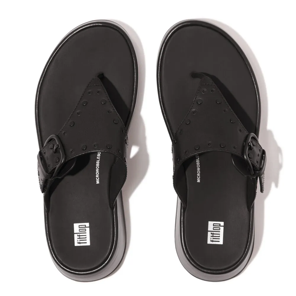 Fitflop F-Mode Buckle Stud Leather Flatform Toe Post Black