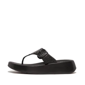 Fitflop F-Mode Buckle Stud Leather Flatform Toe Post Black