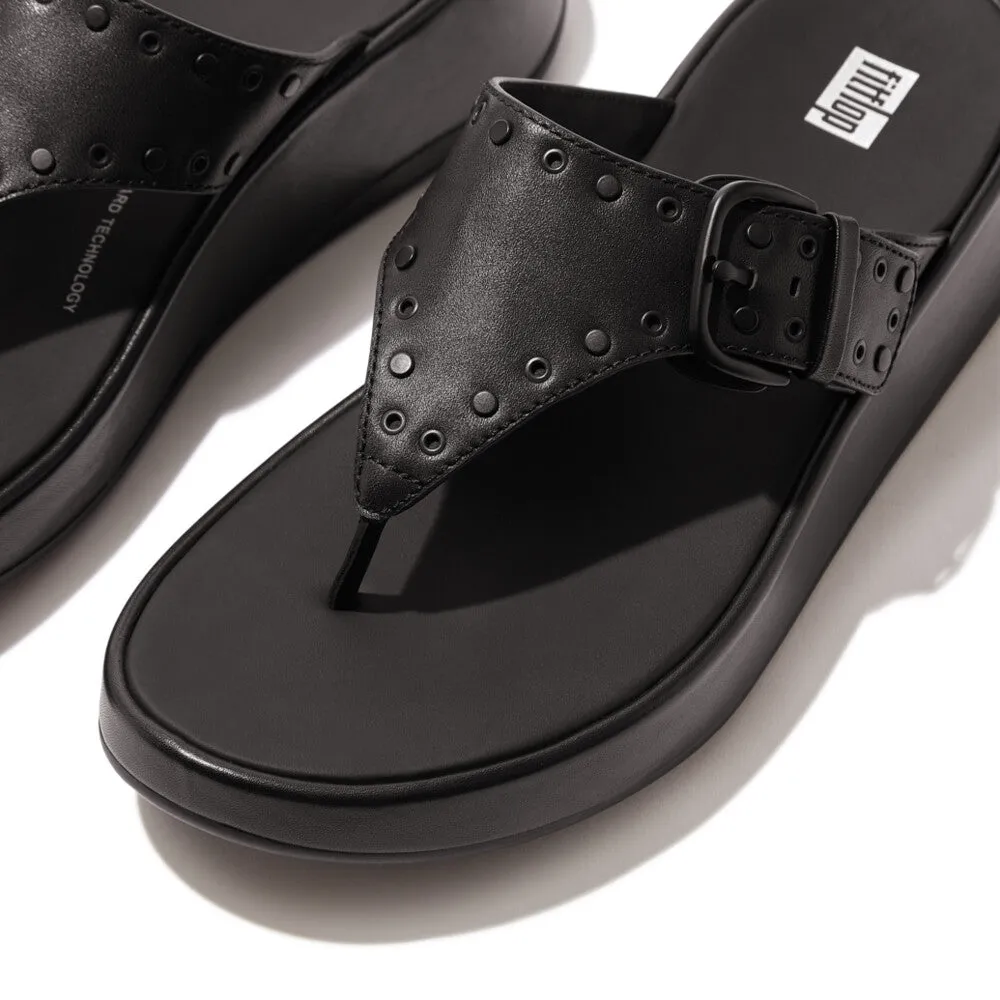 Fitflop F-Mode Buckle Stud Leather Flatform Toe Post Black