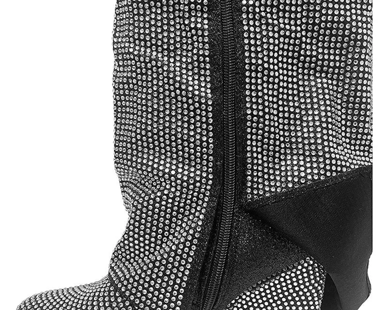 Fold Over Padlock Rhinestone Knee High Wedge Boots