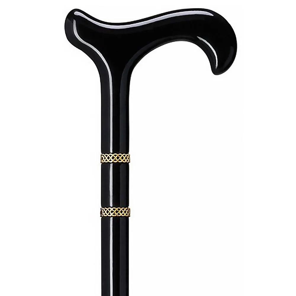 Gold & Black Derby Cane: Braided Design, Double Collar