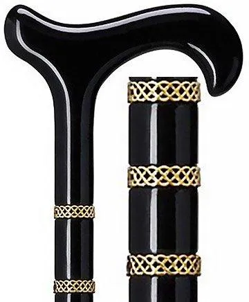 Gold & Black Derby Cane: Braided Design, Double Collar