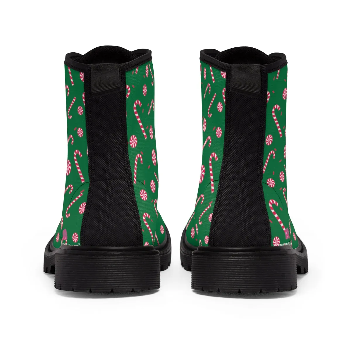 Green Christmas Women's Canvas Boots, Red Candy Cane Print Winter Boots For Women (US Size 6.5-11)