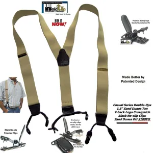 Holdup Light Tan Sand Dunes Color Double-Up Style Suspenders With Black USA Patented No-slip Clips