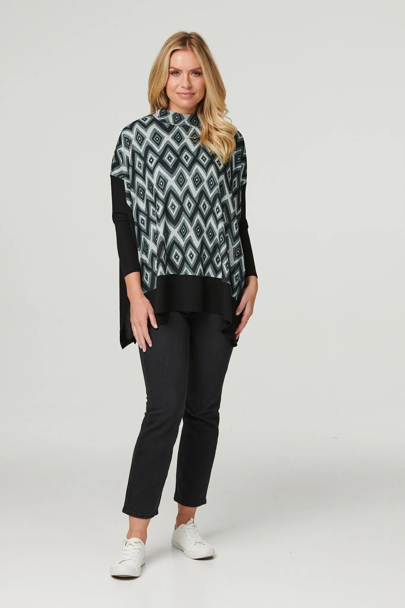 Ikat Print High Neck Oversized Top